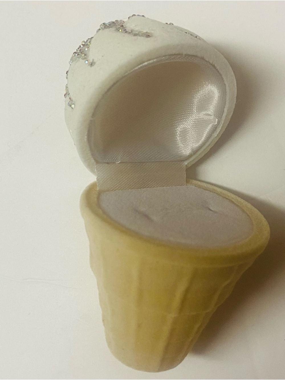 Glitter Drip Ice Cream Cone Ring Box- Iridescent Rhinestone Top